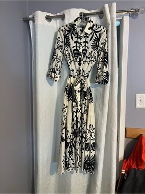 Zara Black and White Maxi Shirt Dress with Tie Waist